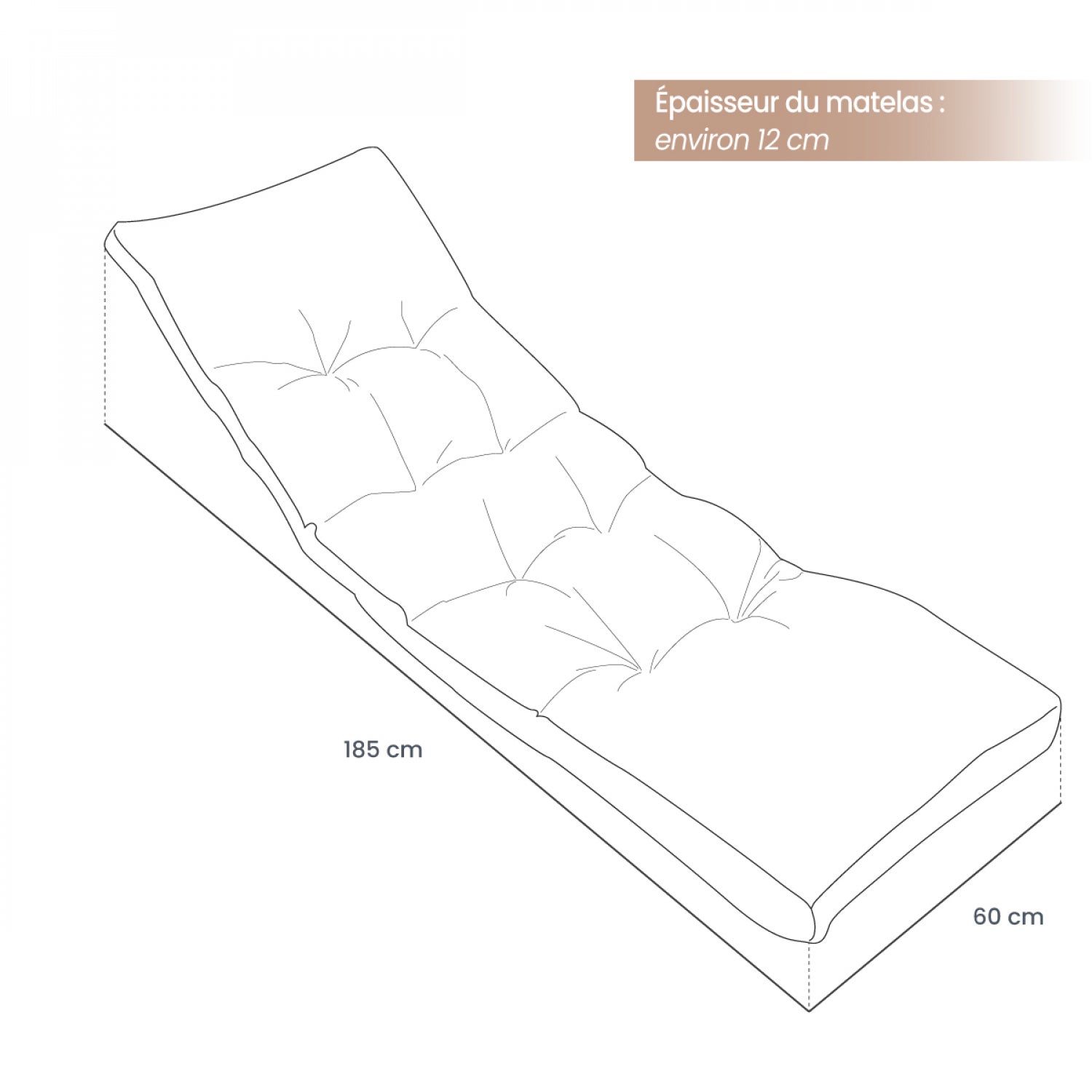 Coussin matelassé pour bain de soleil, transat - 185 x 60 cm - Beige - Linxor - 2