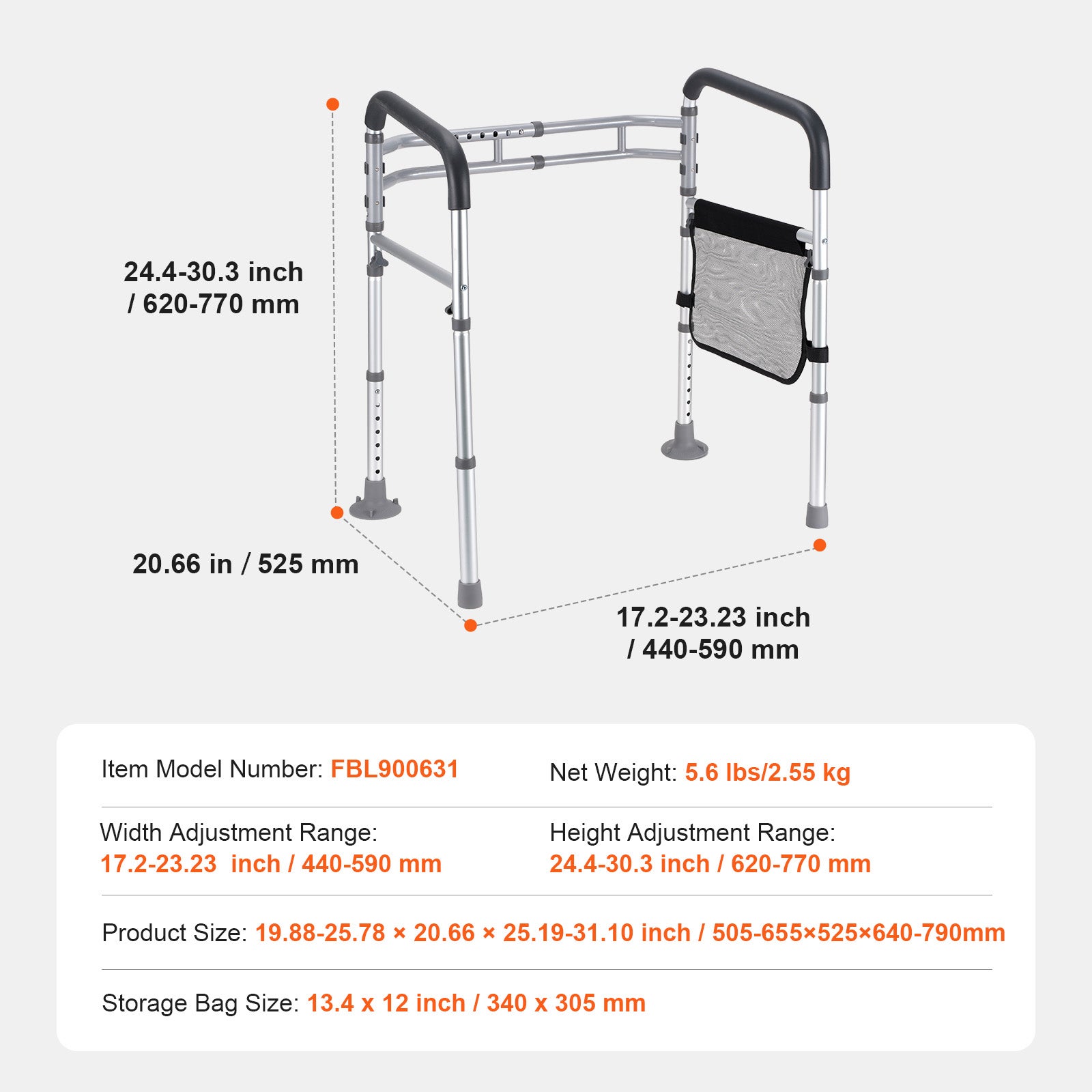 Barre de sécurité pour toilettes,SucceBuy siège pliable 300 lb,poignées antidérapantes,rampes polyvalentes,tube en alliage d'aluminium - 9