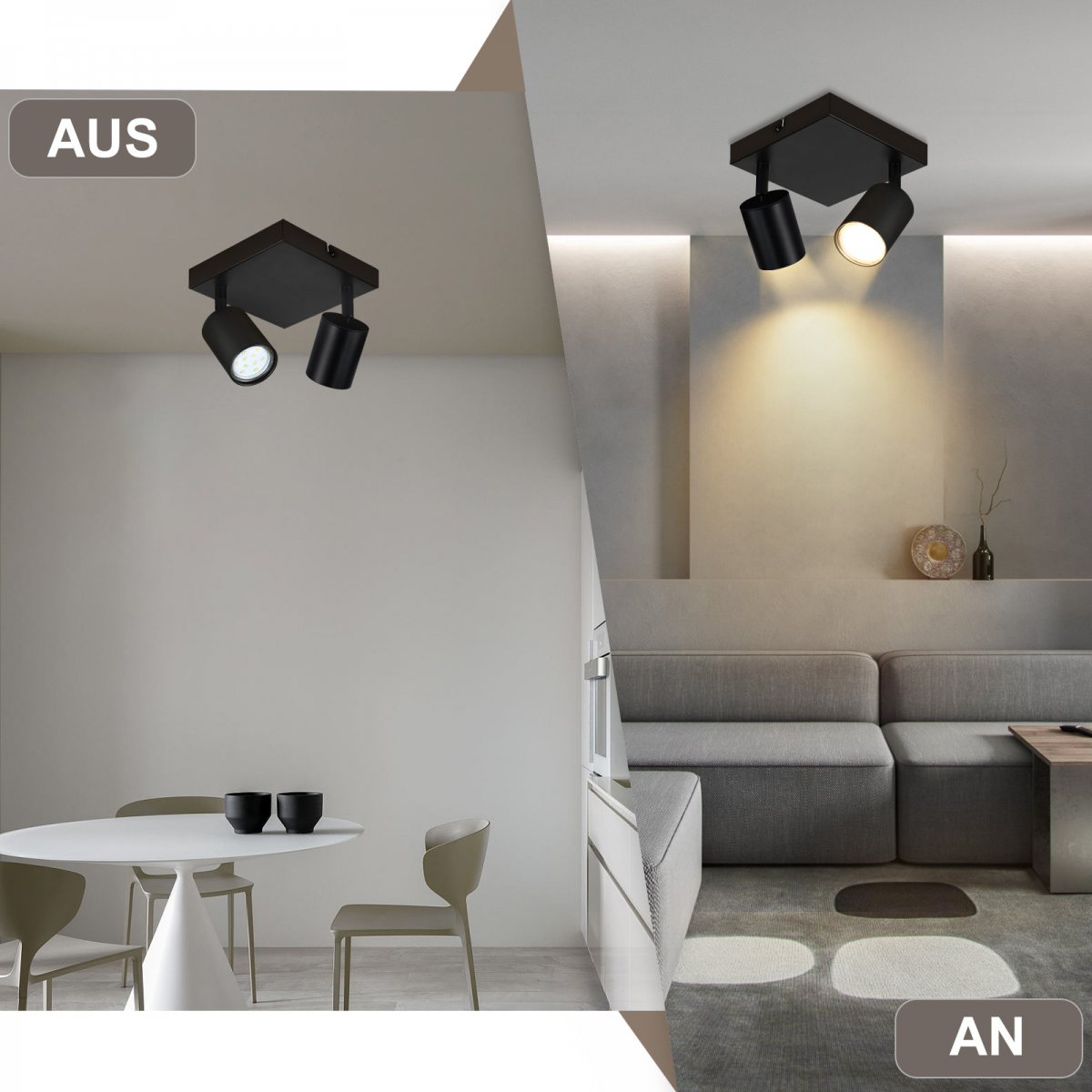 NETTLIFE Spot de plafond salon 2 ampoules noir GU10 plafonnier pivotant spot intérieur moderne pour chambre cuisine - 6