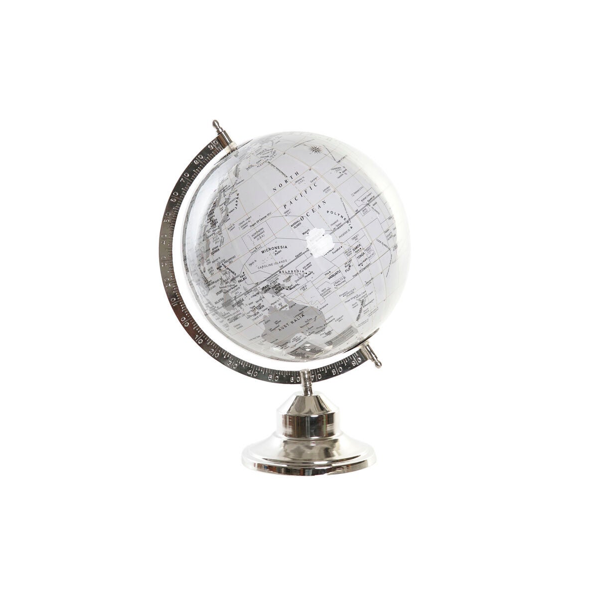 GLOBO TERRAQUEO NEGRO CON PLATA BASE CROMADA 14CM. ESTUDIANTES GLOBOS