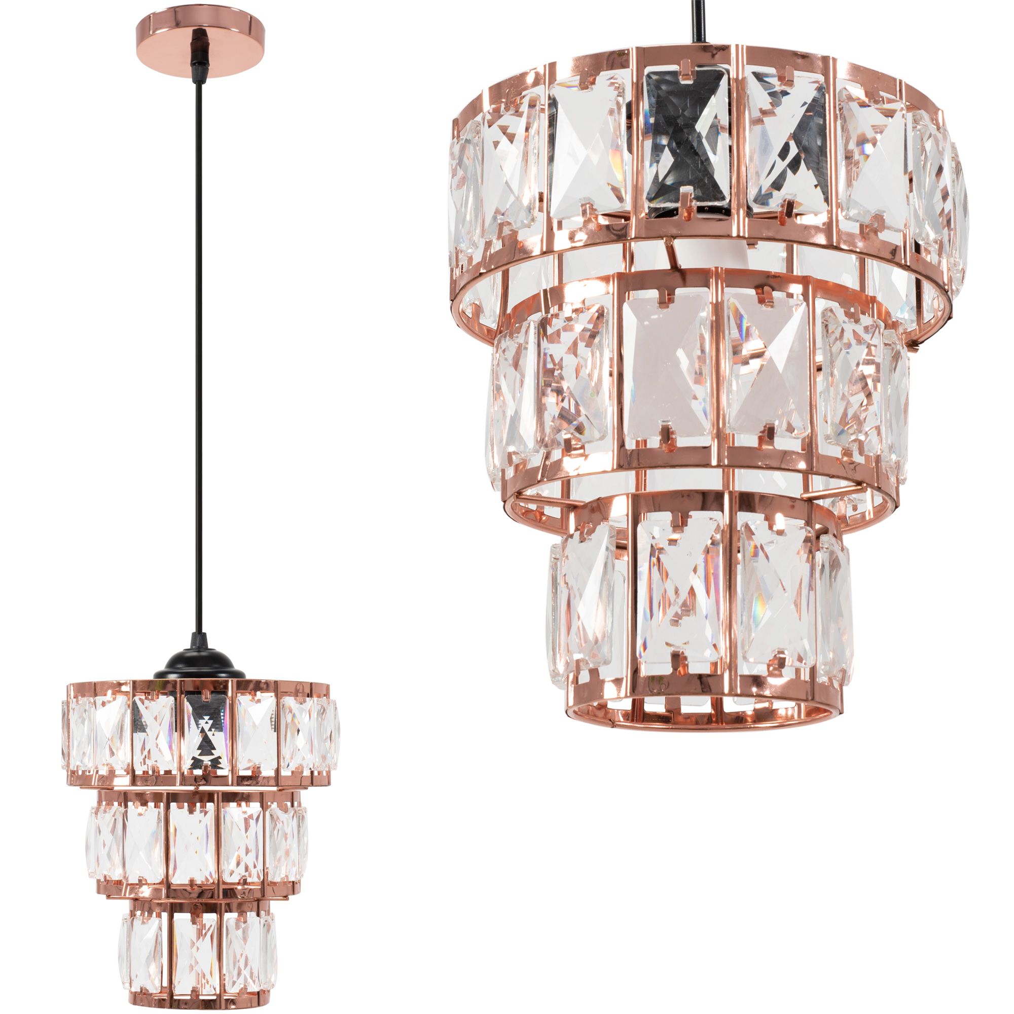Lampa Sufitowa Wisząca Kryształowa Toolight App1104-1Cp Różowo Złoty