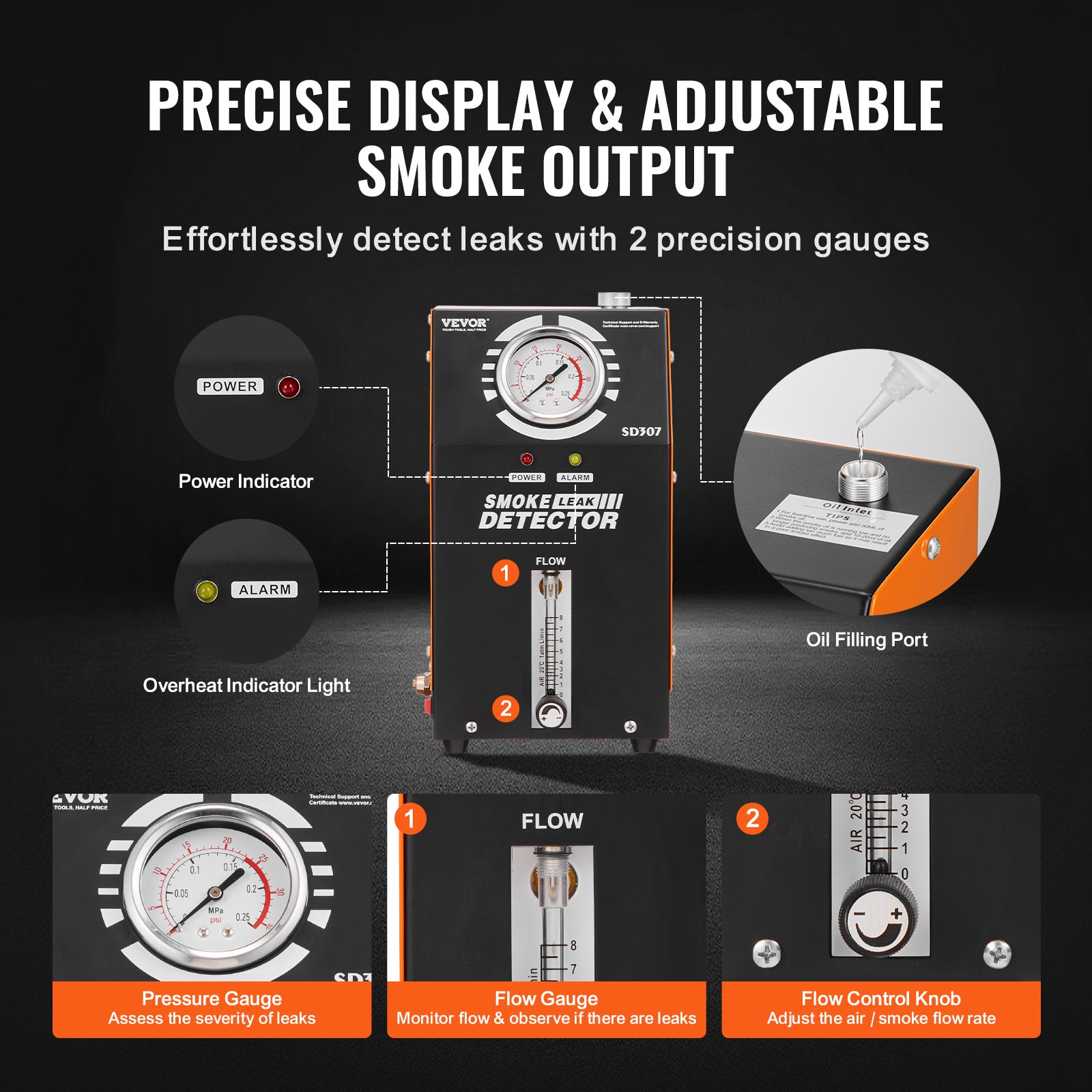 détecteur fuite de carburant,VEVOR 2 Modes,pompe à Air intégrée,manomètre et débitmètre,testeur fuite de tuyaux du système d'échappement voiture - 5