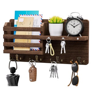 LiebeWH Portachiavi E Portaoggetti Da Parete Con 4 Ganci | Organizer A Mensola In ABS | Per Chiavi, Posta, Riviste, Guinzagli | Bianco, 21,5x4x7 Cm - 2