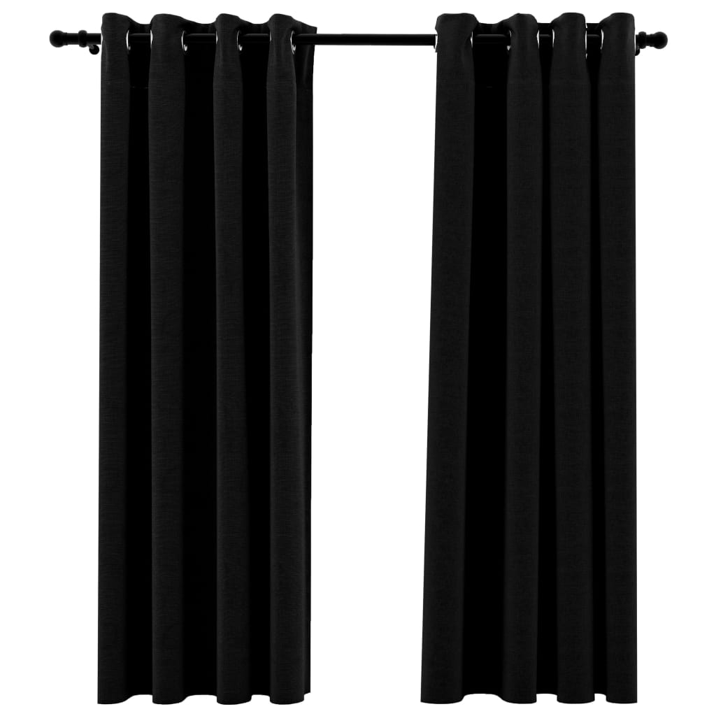 2 piezas cortinas opacas | cortinas oscurantes con ojales look de lino negro 140x175 cm cfw31289