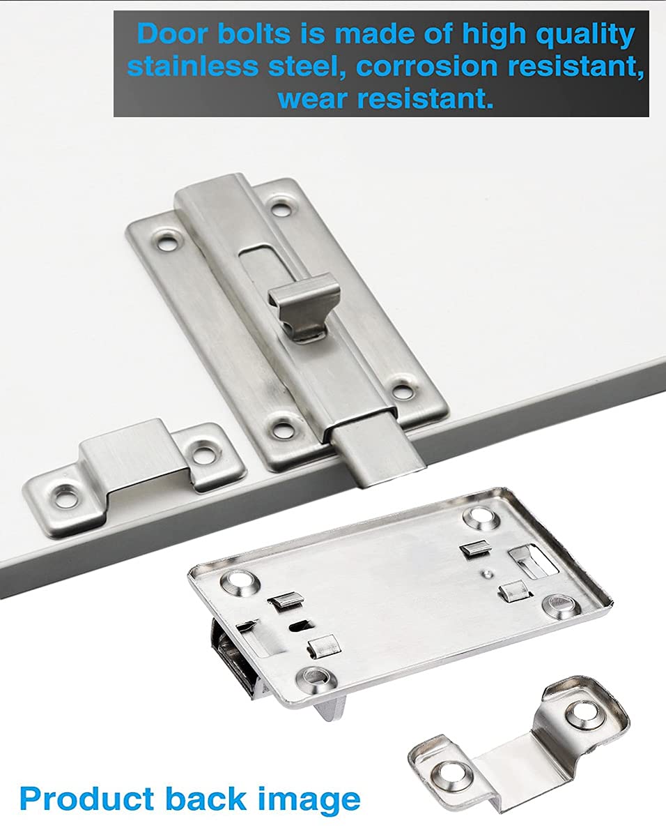 Lot de 2 Targettes 3.0 Pouces Verrou de Porte à Boulon Coulissant avec 12 vis Verrou de Porte en Acier Inoxydable pour tous les types de portes - 6