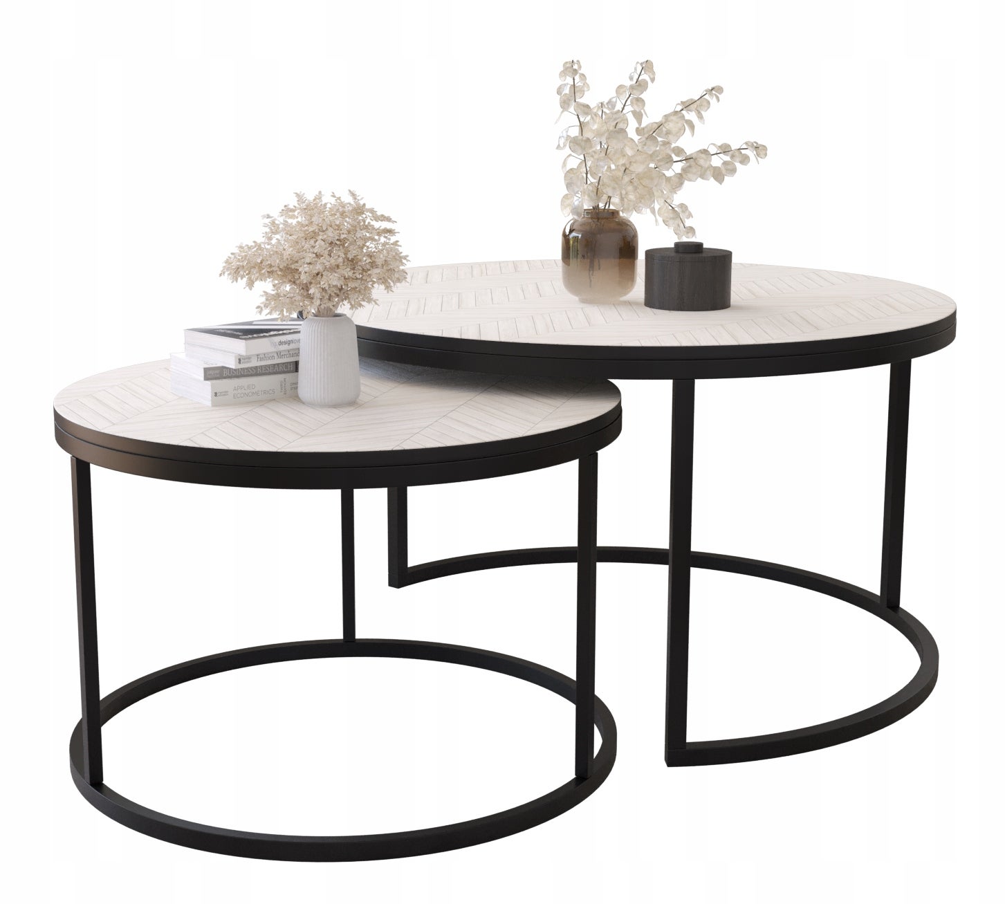 Zestaw 2 Stolików Kawowych Okrągłe LOFTOWE INDUSTRIAL Biały Czarny JODEŁKA