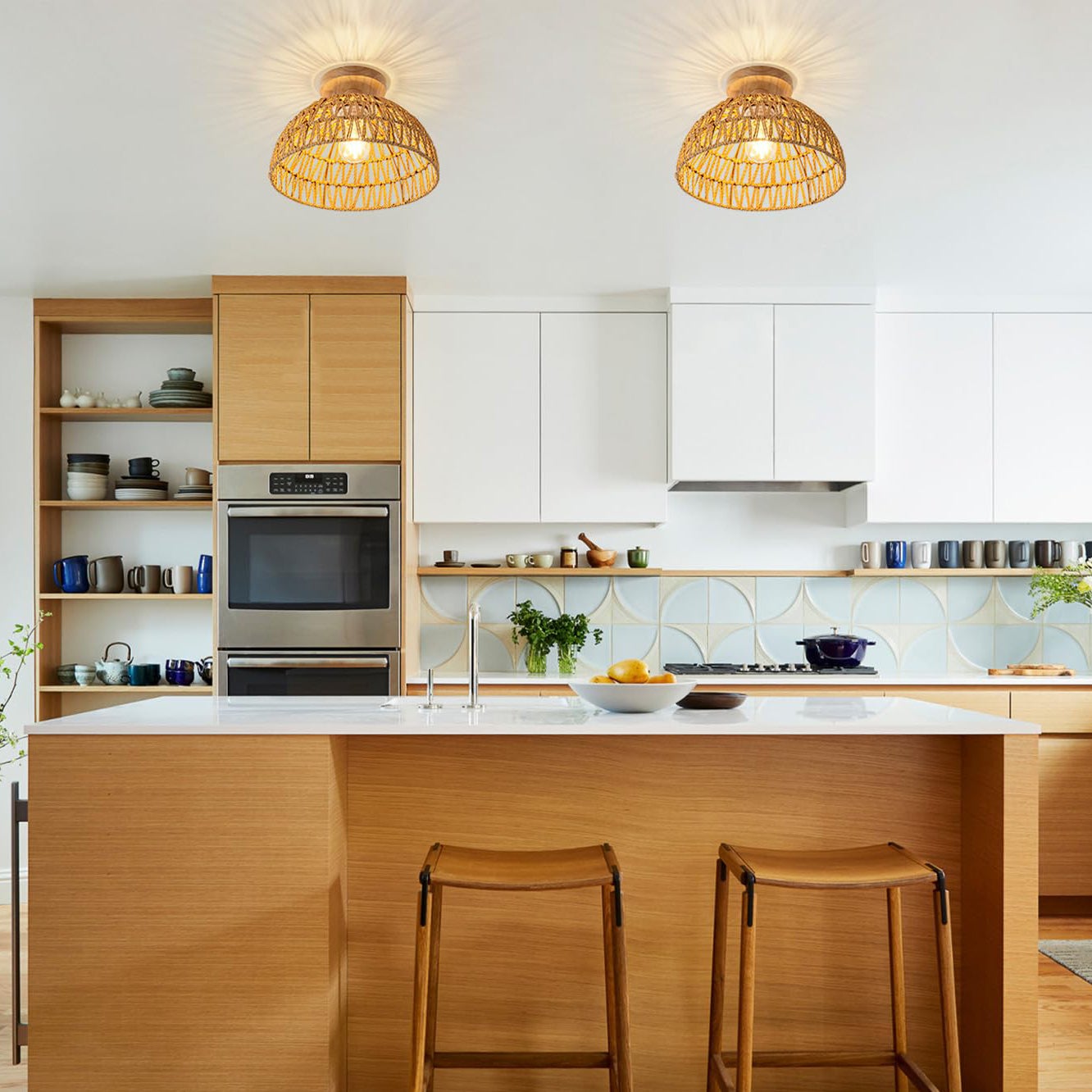 Lampa sufitowa z rattanu, żyrandol w stylu boho, ręcznie tkana lampa wisząca, żyrandol w stylu wabi-sabi do domu na wsi, sypialni, przedpokoju, holu - 9