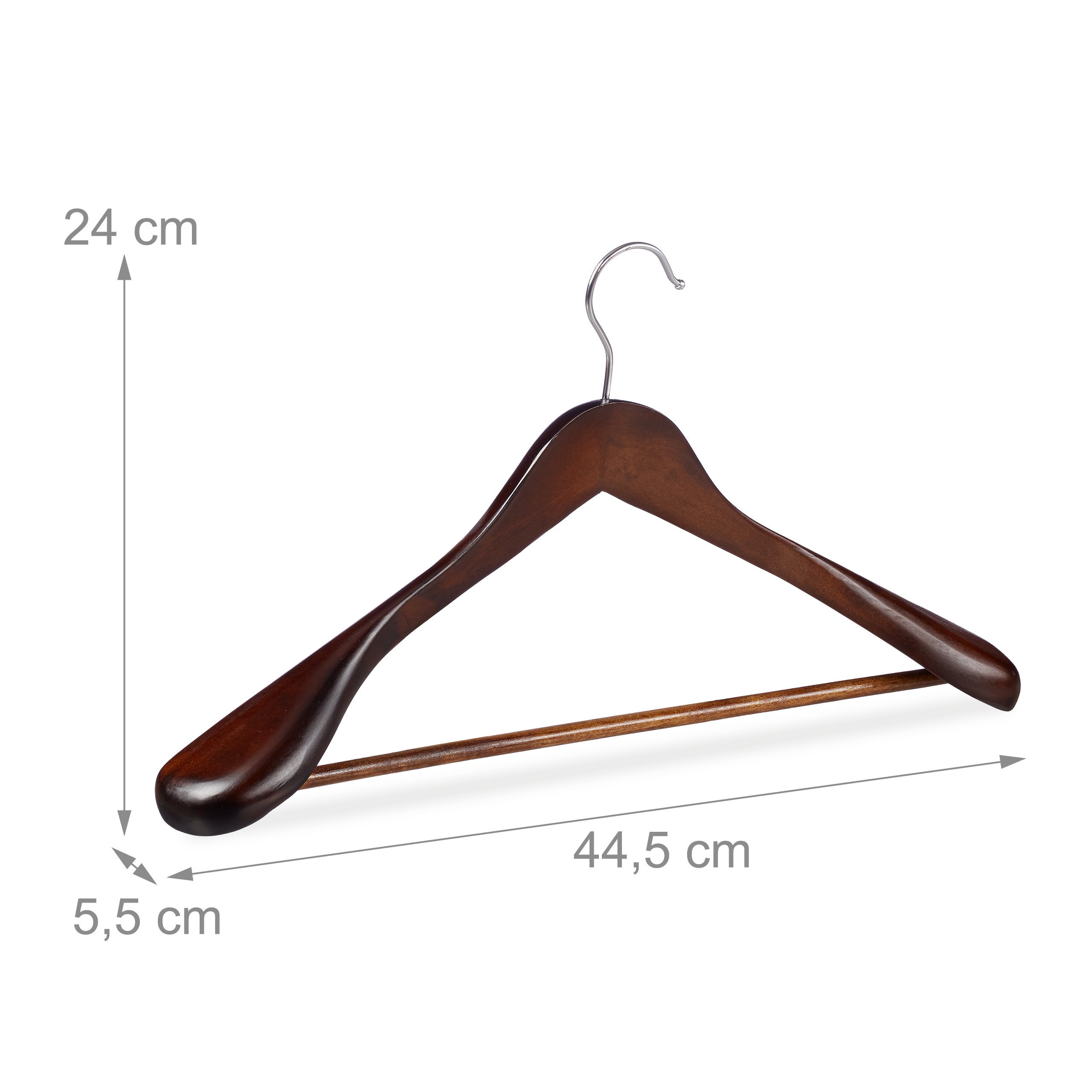 Cintre costume épaule large, lot de 10, bois, chemises, Crochet 360, Traverse pantalon, marron - 4