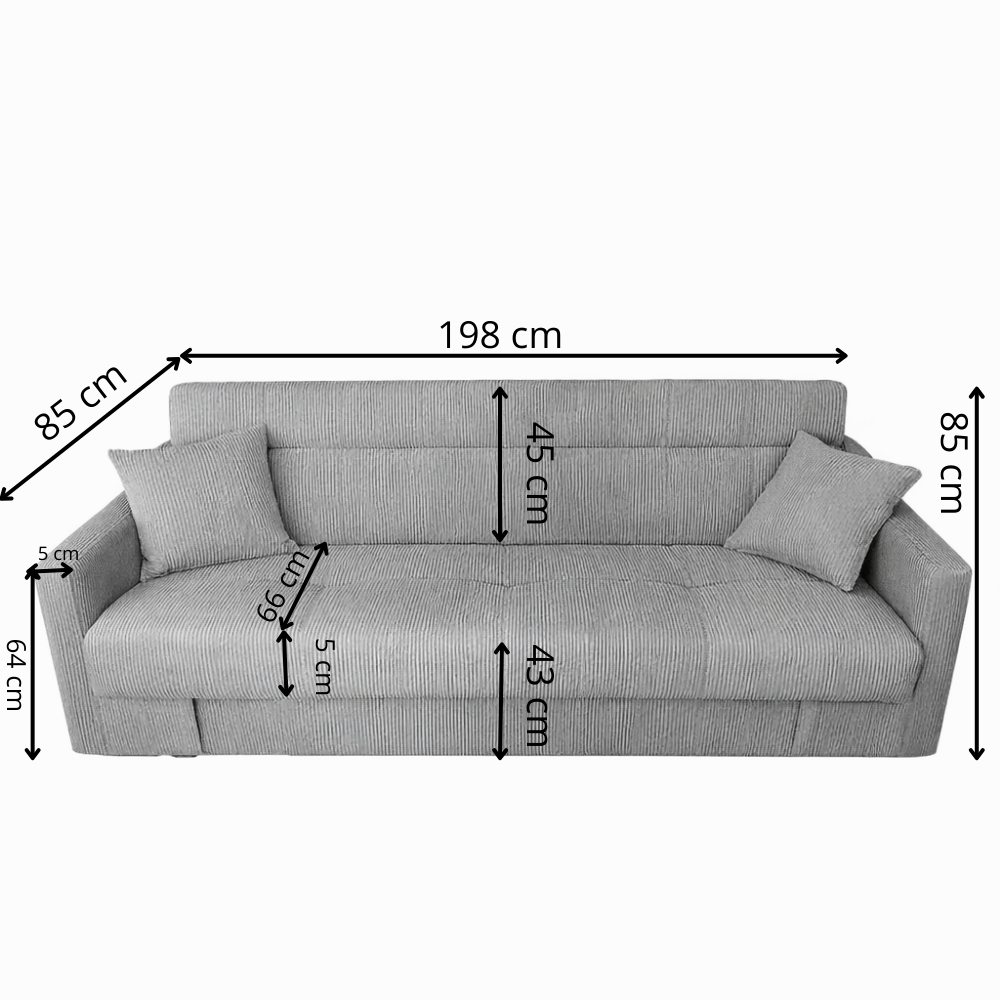 Canapé convertible avec coffre en velours cotelé beige 3 places ADARE - 3