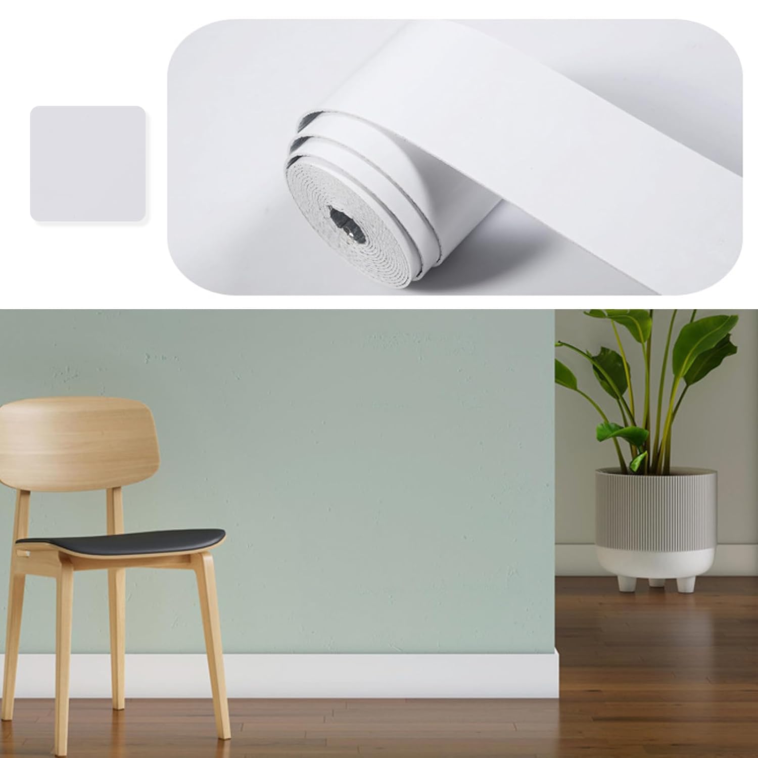 (Blanc - 10 cm x 10 m) Plinthe flexible large - 10 m - Bandes décoratives flexibles autocollantes - Profilé de transition de sol, plinthe murale - 3