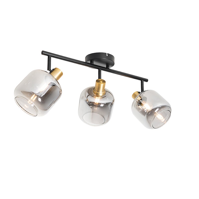 Plafon z reflektorami czarny z dymionym szkłem prostokątny 3-światła - Zuzanna