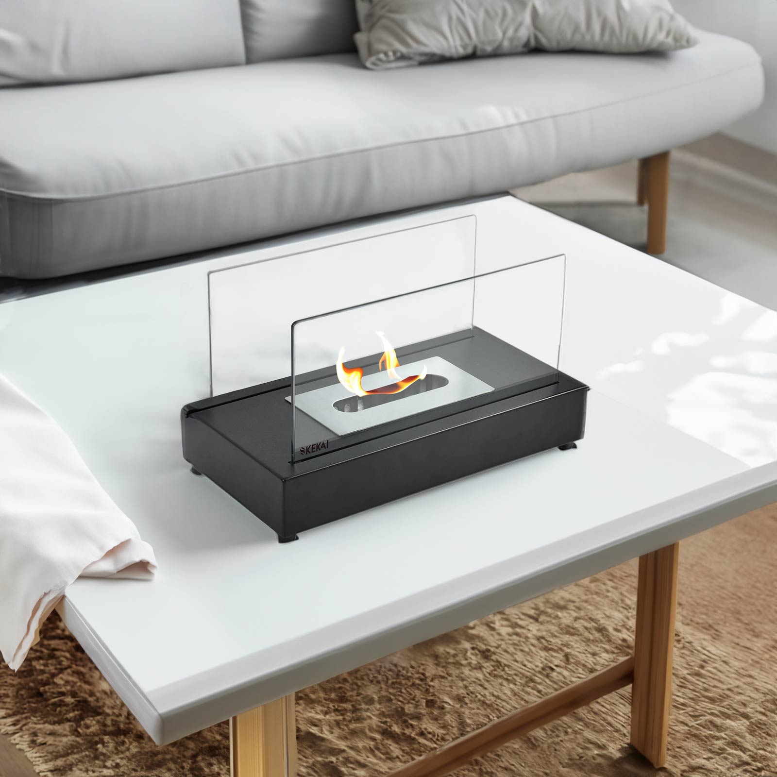 Biochimenea de Sobremesa Kekai Etna 35,5x18x20,5cm Quemador de Acero Inoxidable, Vidrio Templado y Accesorio Apagallamas - 2