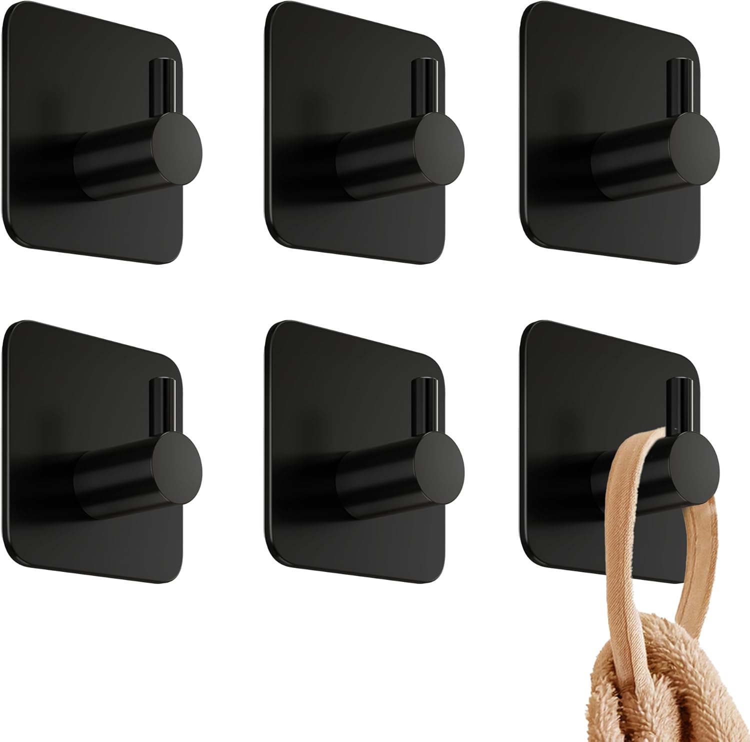 Haczyki ścienne samoprzylepne - 6 szt., wieszak na ręczniki łazienkowe, haczyki kuchenne, wieszak na ubrania, czarne