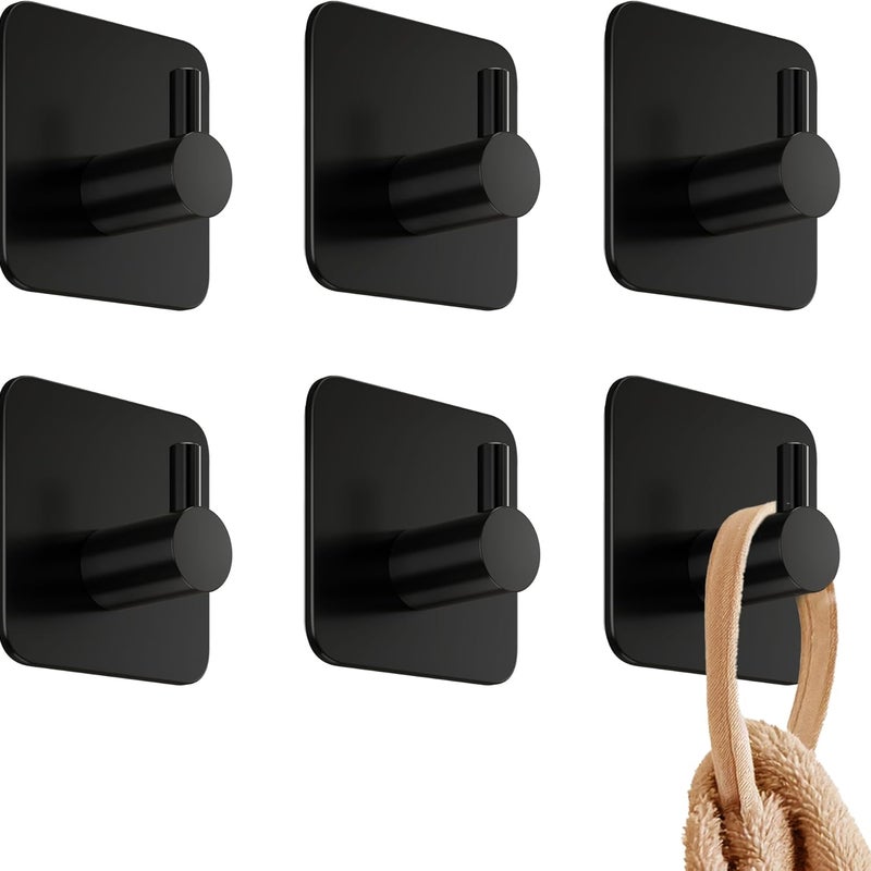 Haczyki ścienne samoprzylepne - 6 szt., wieszak na ręczniki łazienkowe, haczyki kuchenne, wieszak na ubrania, czarne
