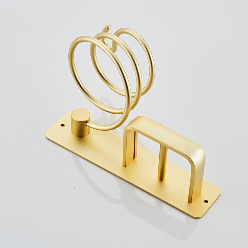 Supporto per asciugacapelli, supporto per piastra con vano portacavi, supporto da parete in metallo per riporre asciugacapelli, spazzole e altro (oro) - 5