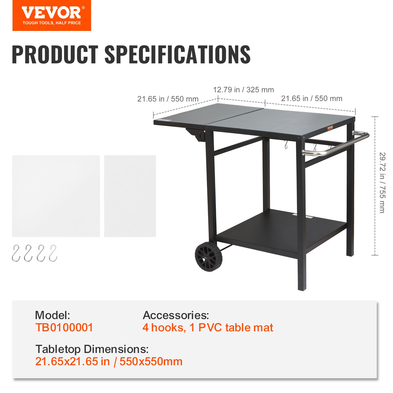 Desserte Plancha à VEVOR 2 Niveaux Chariot de Barbecue avec Plan de Travail Pliable Table de Barbecue sur Roulettes pour Préparation de Cuisine BBQ - 7