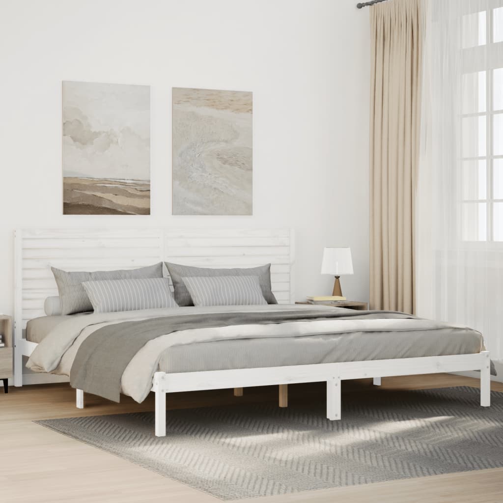 Dłuższe łóżko bez materaca, białe, 200x220 cm, lite drewno vidaXL