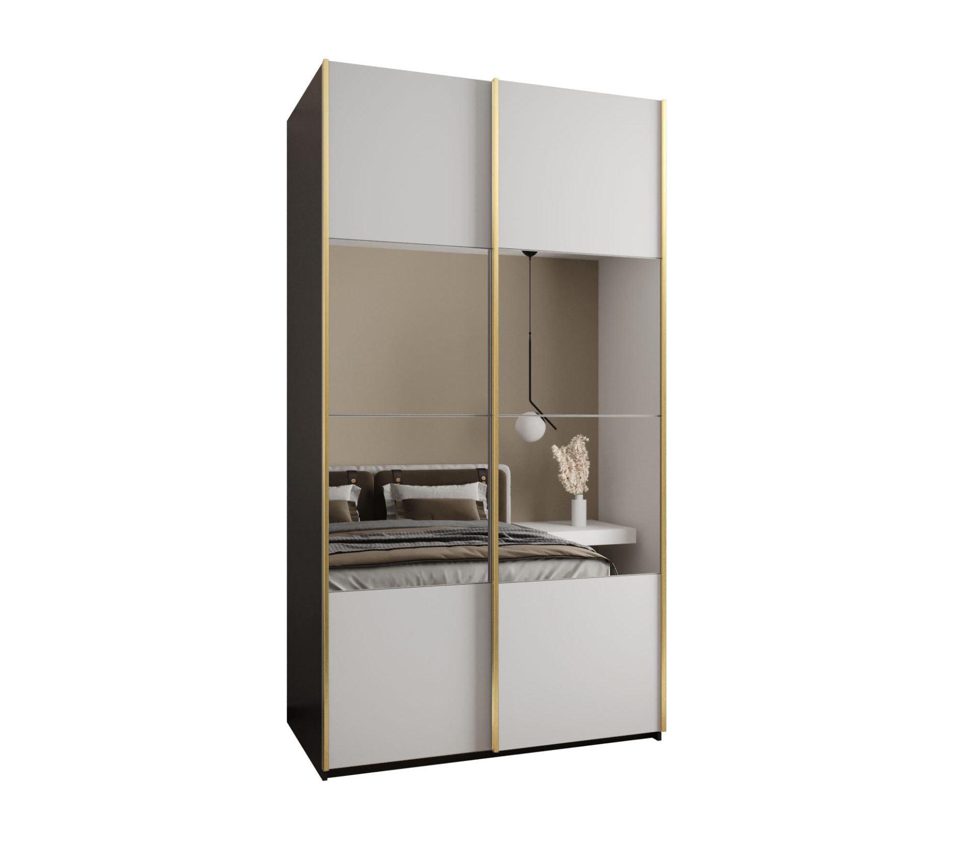 Szafa przesuwna wysoka Lux 4 140 x 64 x 245,5 cm czarny + biały + u. złoty - Abiks Meble