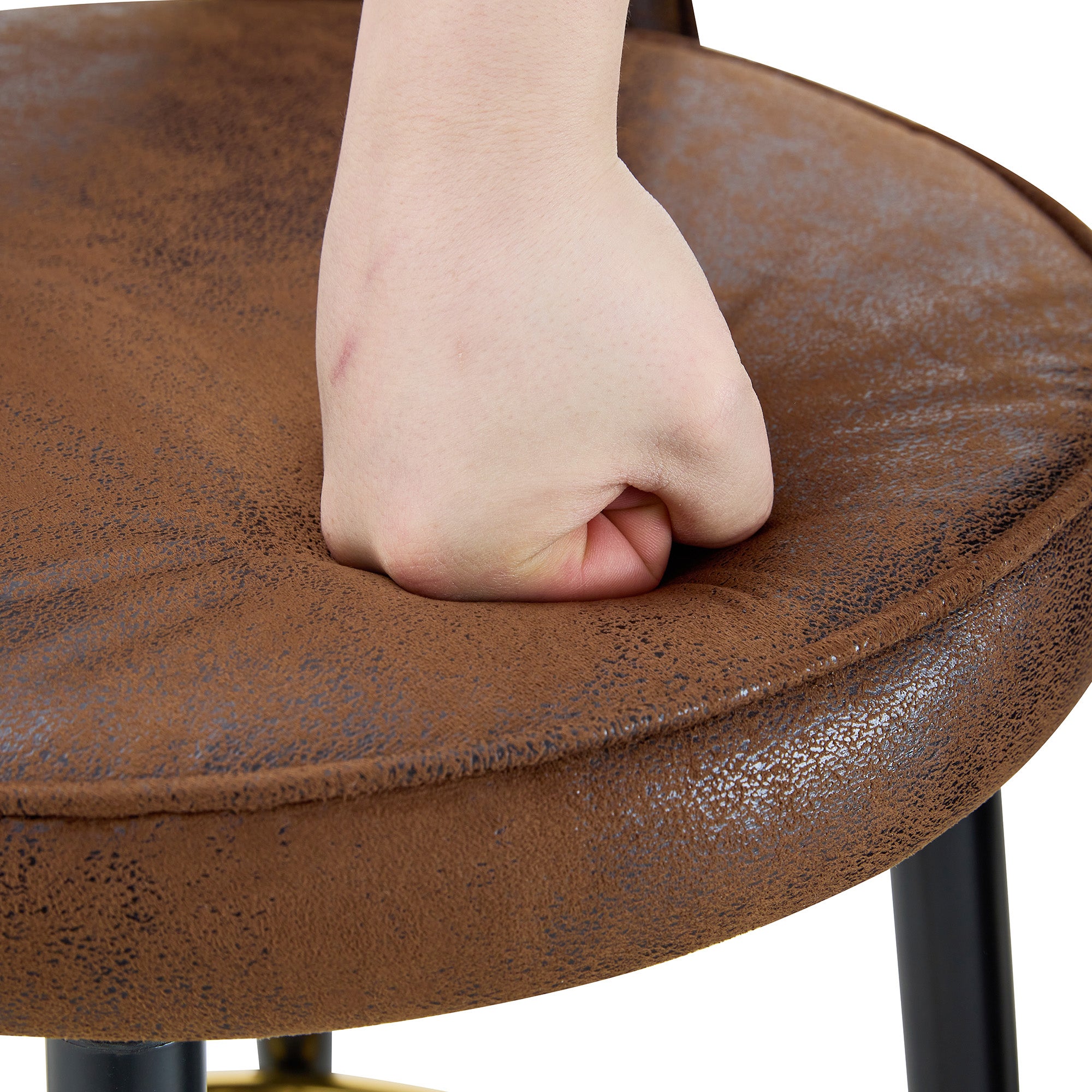 Lot de 2 Tabourets chaise de bar Pivotants à 360° Brun, Chaise salle a manger avec Dossier Ajouré, Chaise de salon Structure Métallique, Tissu en PU - 7