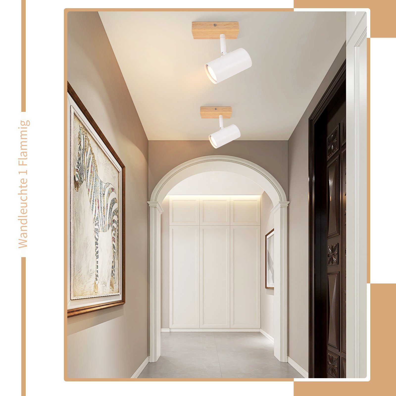 NETTLIFE Foco de Techo 1 Bombilla Lámpara de Pasillo Pasillo de Madera Lámpara de Techo Blanca Metal Moderno GU10 350° para - 7