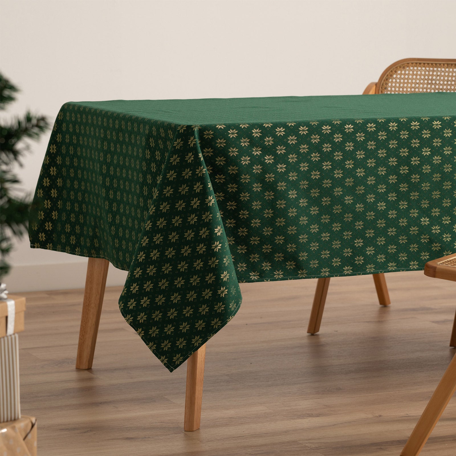 Tovaglia di Natale quadrata in cotone jacquard verde 140x140 cm - Merry - 2