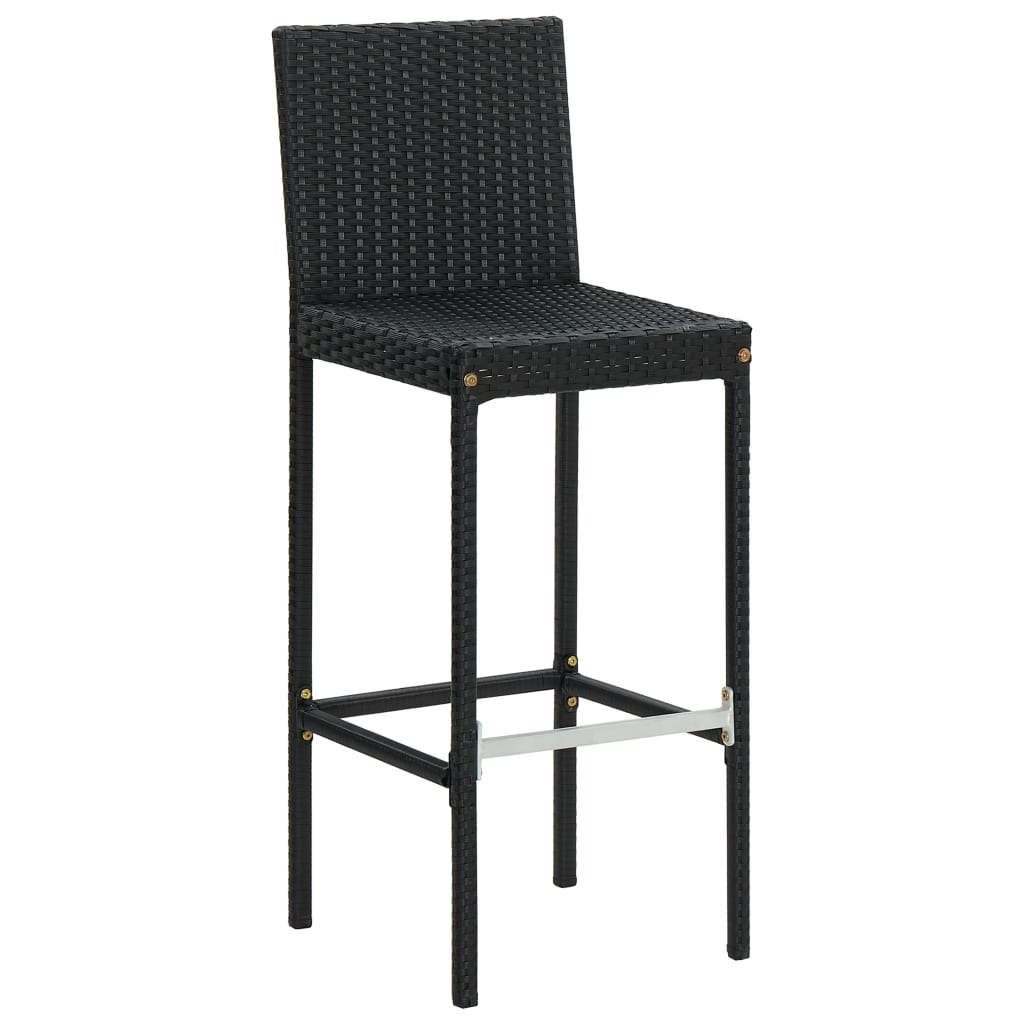 Tabourets de bar de jardin et coussins 4pcs Noir Résine tressée - 3