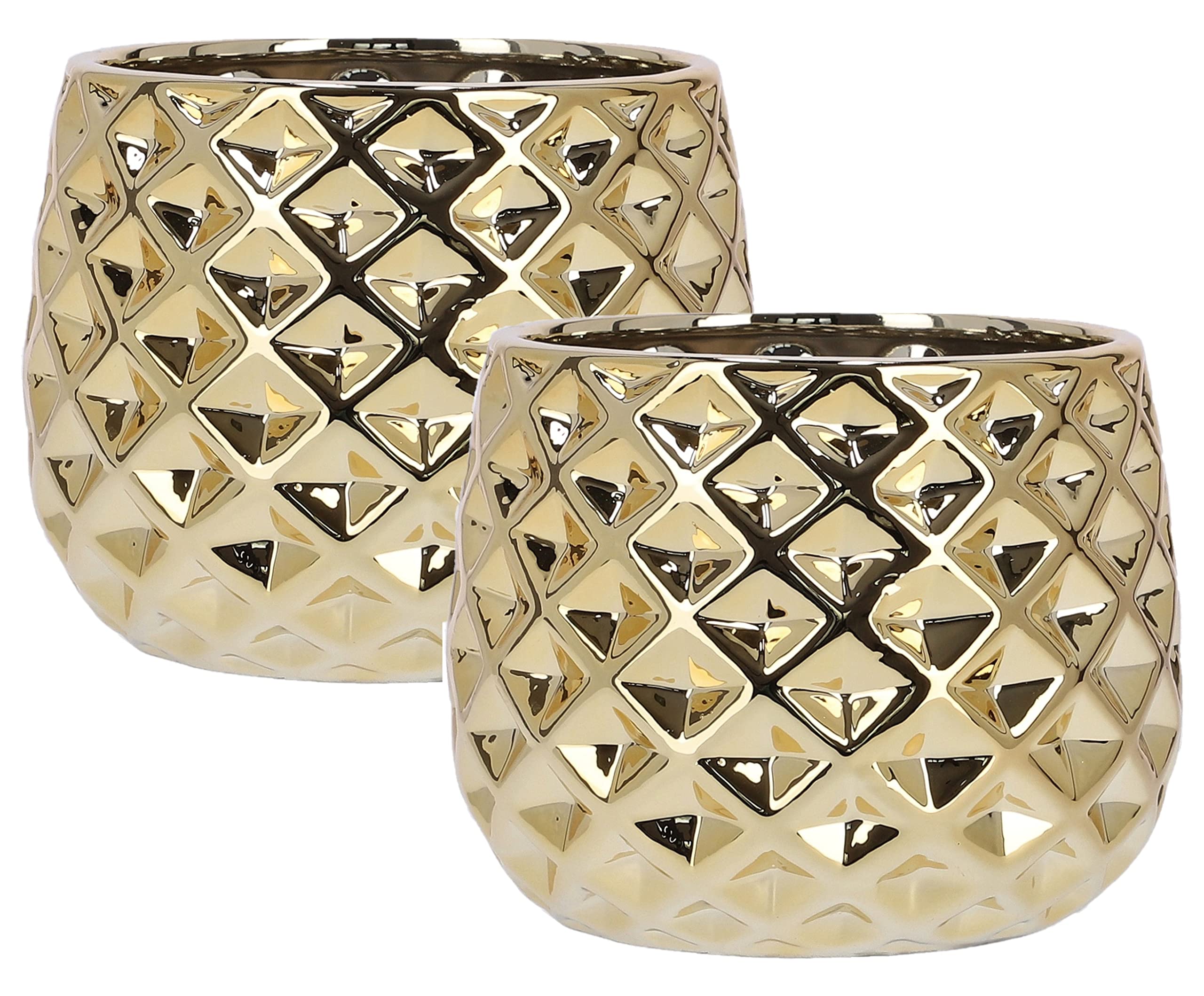 Zestaw 2x doniczka osłonka 13 ceramika szkliwiona - Kolor złoty - KOTARBAU