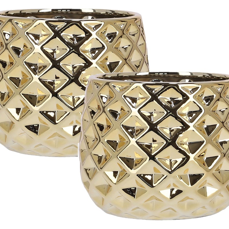 Zestaw 2x doniczka osłonka 13 ceramika szkliwiona - Kolor złoty - KOTARBAU