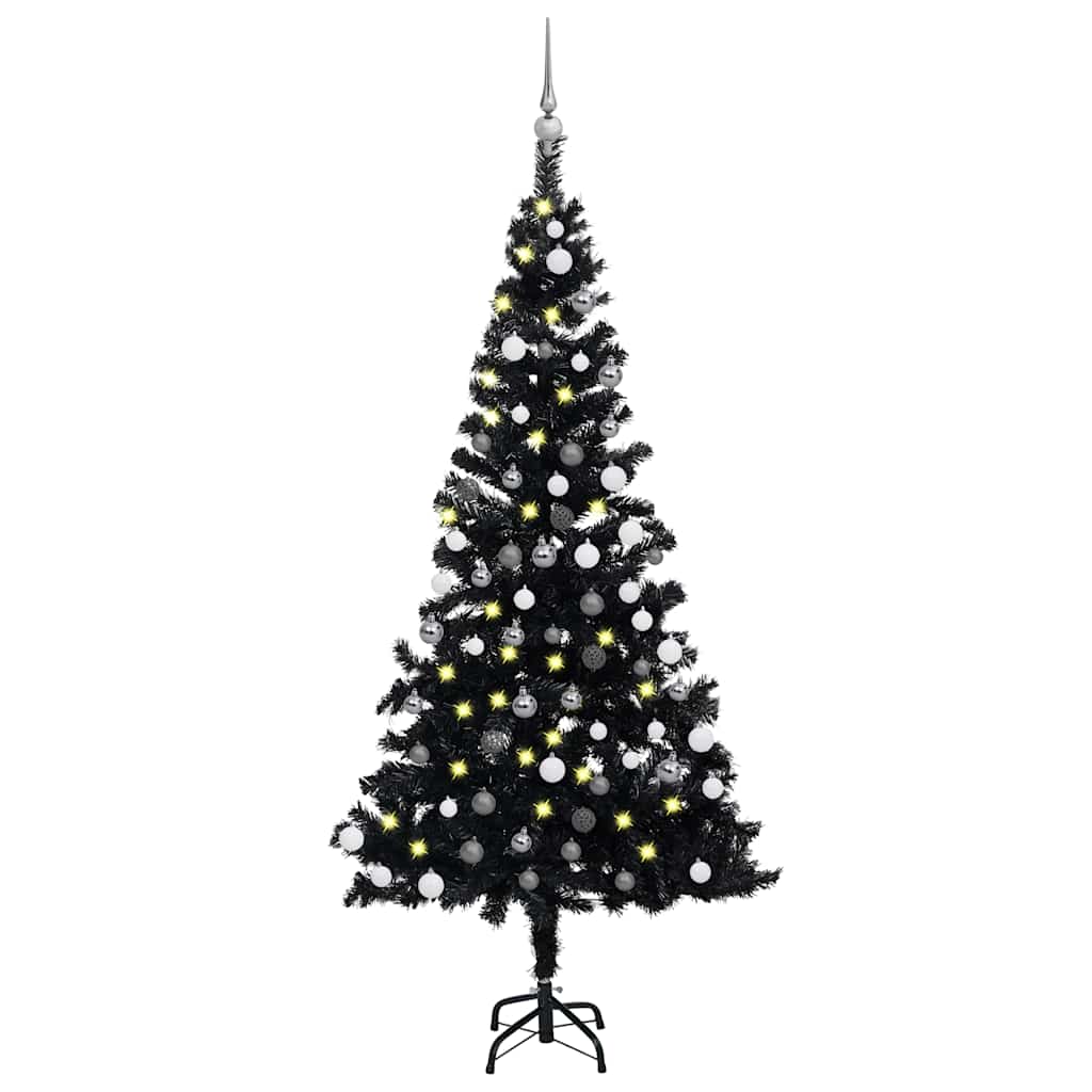 Sztuczna choinka z lampkami i bombkami, czarna, 120 cm, PVC vidaXL