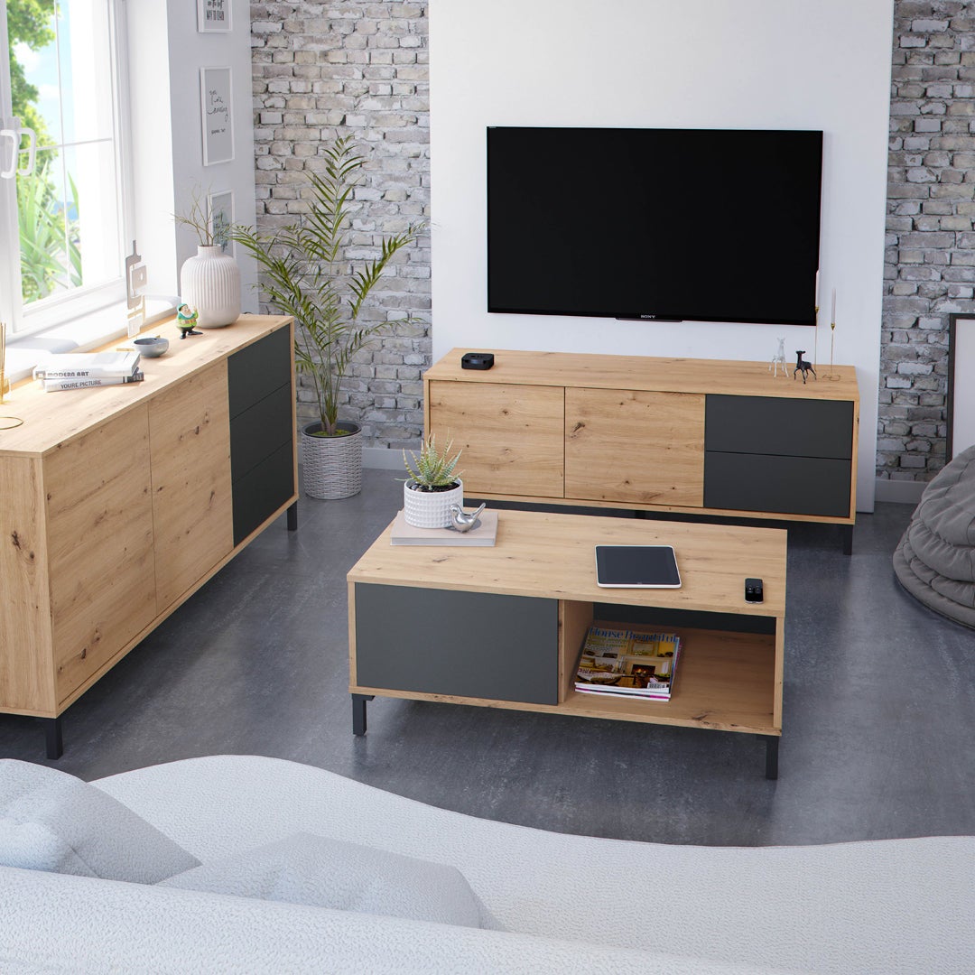 MESA DE CENTRO AUXILIAR 40X100X50 CM CINZA ANTRACITE E CARVALHO NODI - 2