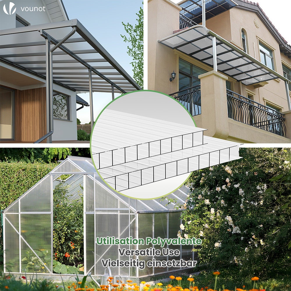 10 Plaques en polycarbonate alvéolaire 6 mm - double paroi creuse - transparent 121 x 60,5 cm - pour serre - VOUNOT® - 2