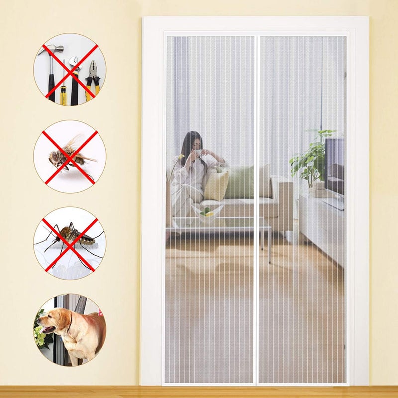 Moskitiera 120x210 cm, ultra drobna siatka magnetyczna z paskami samoprzylepnymi, biała