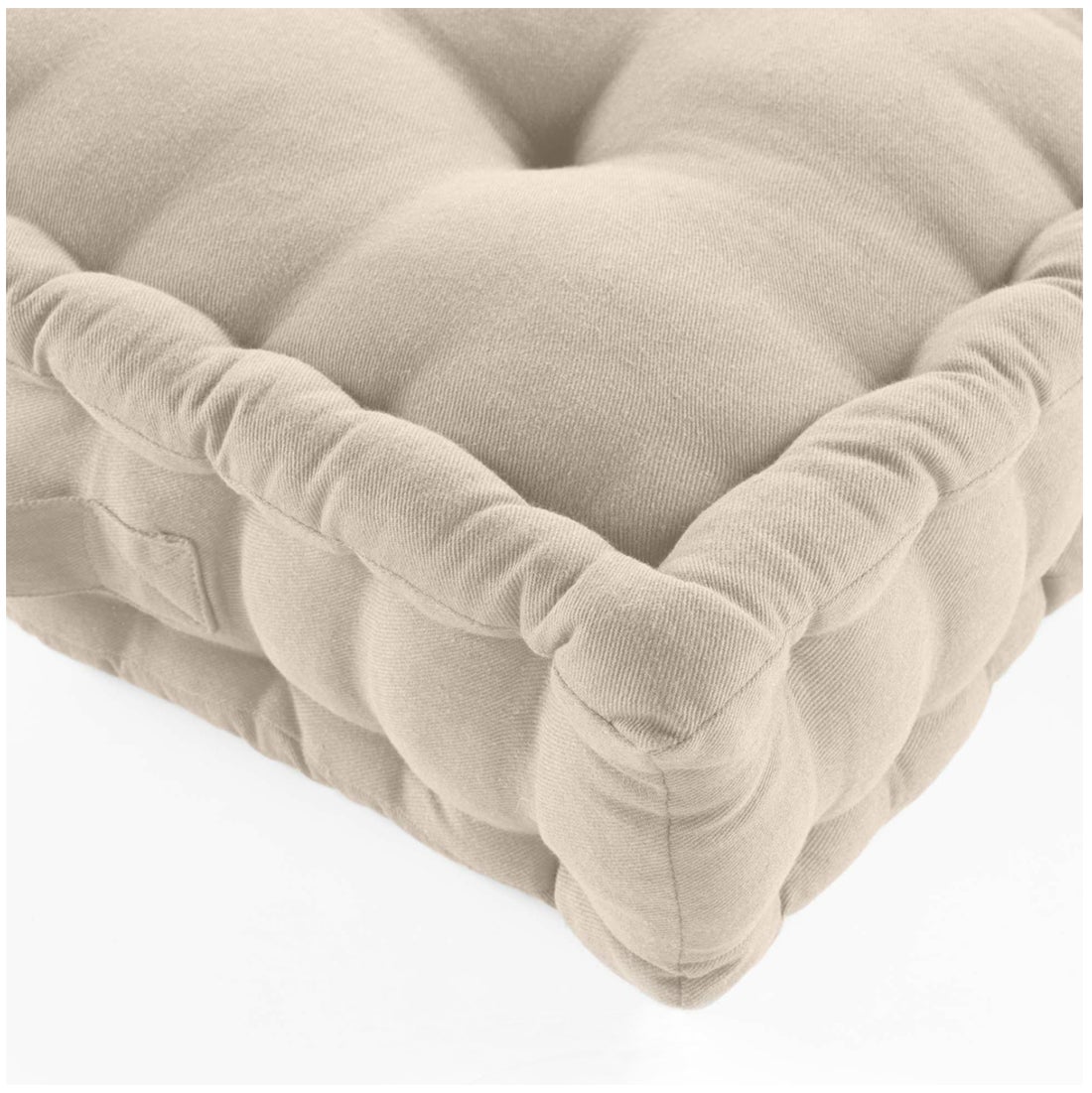 Acomoda Textil – Cojín de Suelo Acolchado con Asa de Transporte 50x50x10 cm. Cojines para Palets, Banco, Silla y Suelo. (Beige, 1 Unidad) - 3
