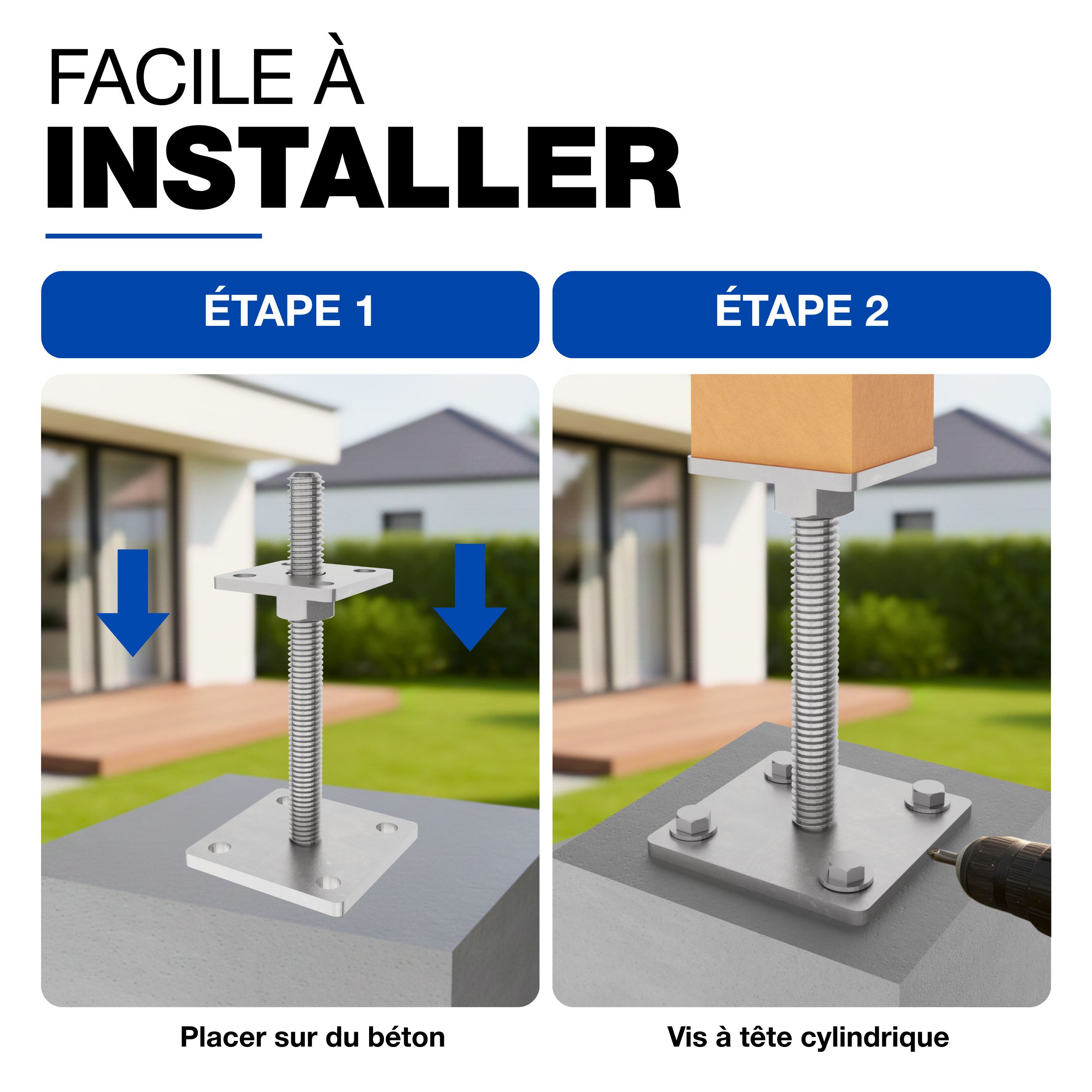 Support de poteau Galvanisé à chaud 70 x 70 mm | 30 - 130 mmhauteur reglable platine bois pied poteaux clôture GeZu Impex - 3