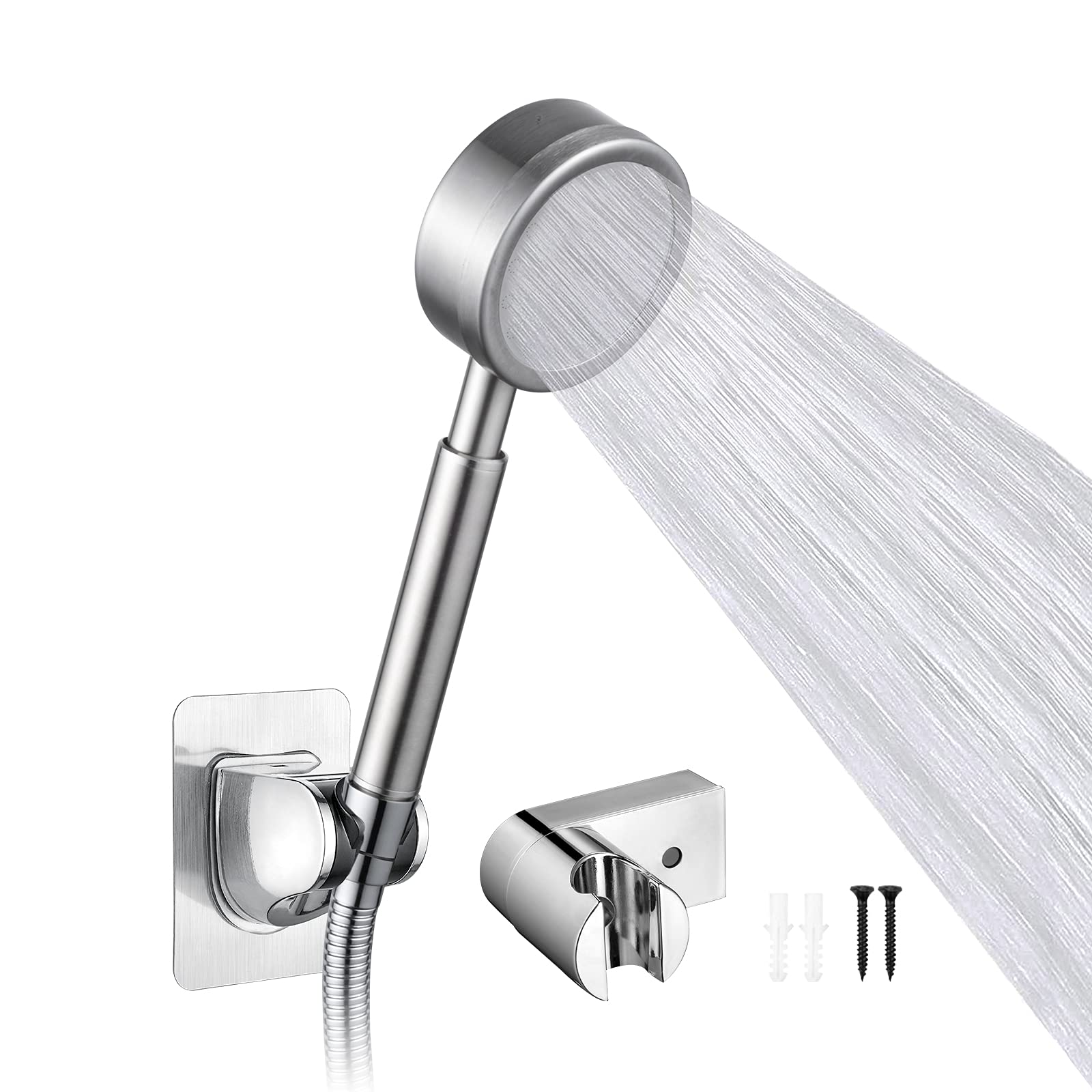 Soffione Doccia Ad Alta Pressione Ibergrif - Con Tubo 1.8 M E Supporto Regolabile, Acciaio Inox, Risparmio Idrico - G1/2, Argento - Foto 3