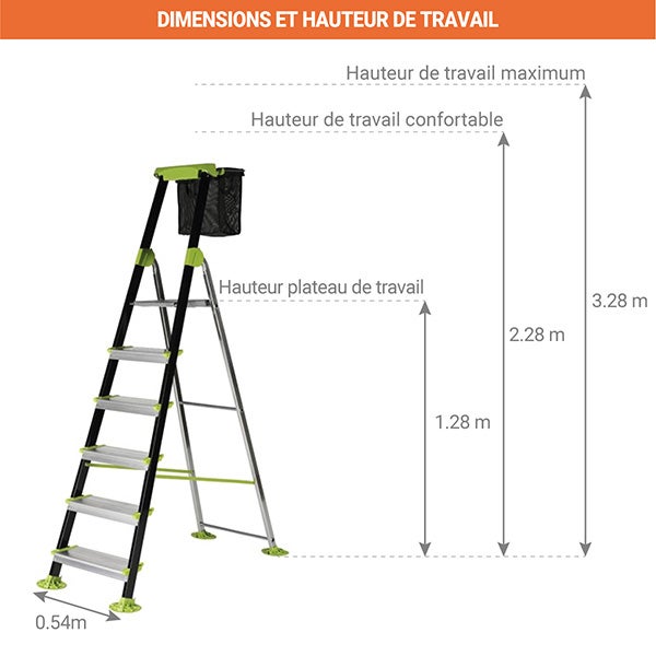 Escabeau de jardin 6 marches - Hauteur de travail maximale de 3.28m - 219206 - 2