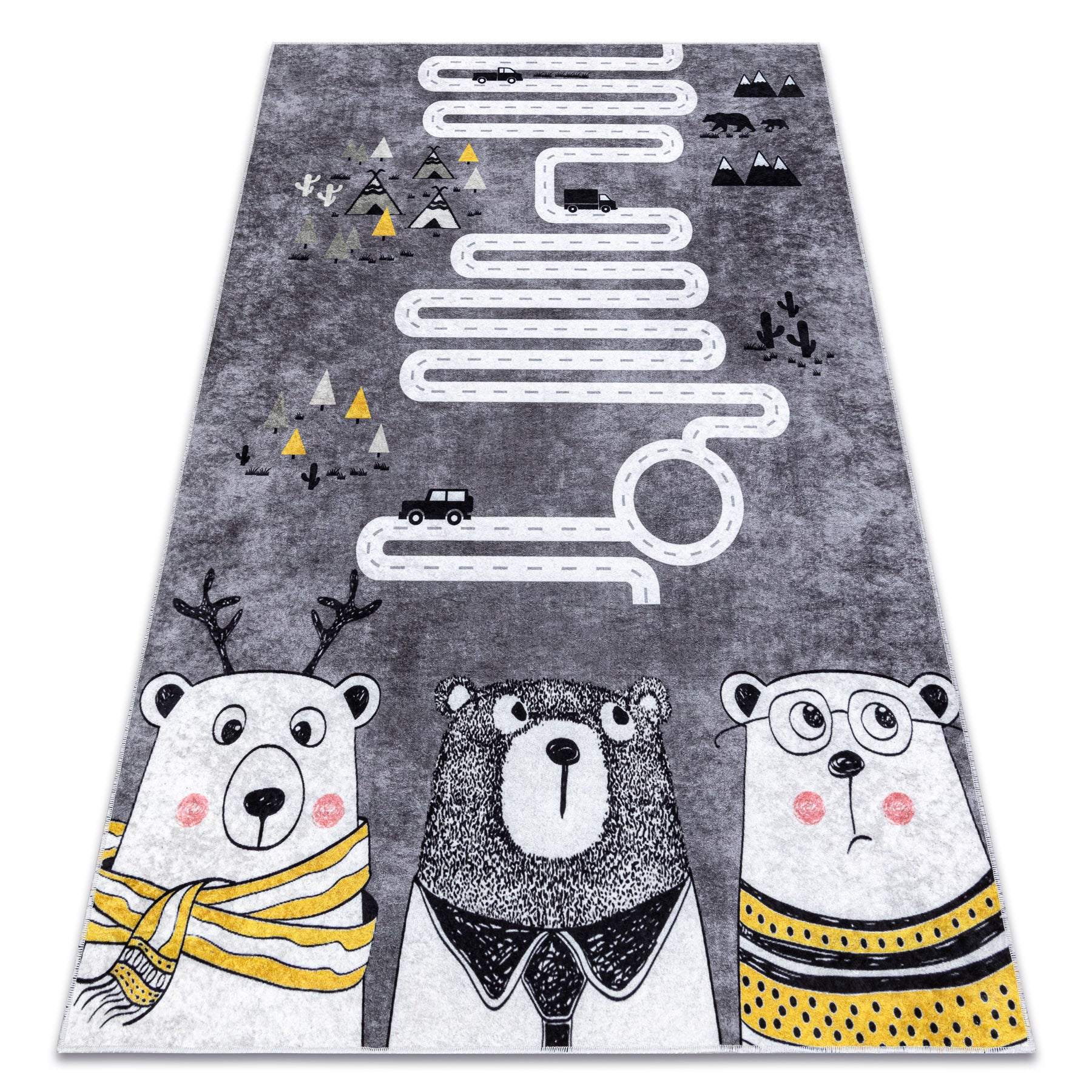Alfombra lavable junior 52107.801 osos, animales, calles para niños antideslizante - gris 80x150 cm