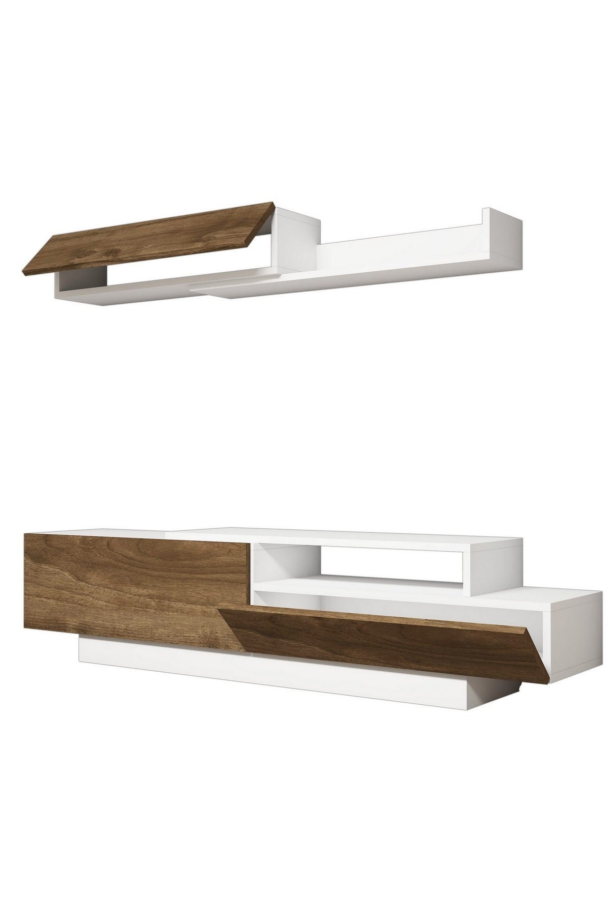 Parete Attrezzata Soggiorno 160 Cm Mobile Porta TV Con Ante Rovere E Bianco Elda - 3