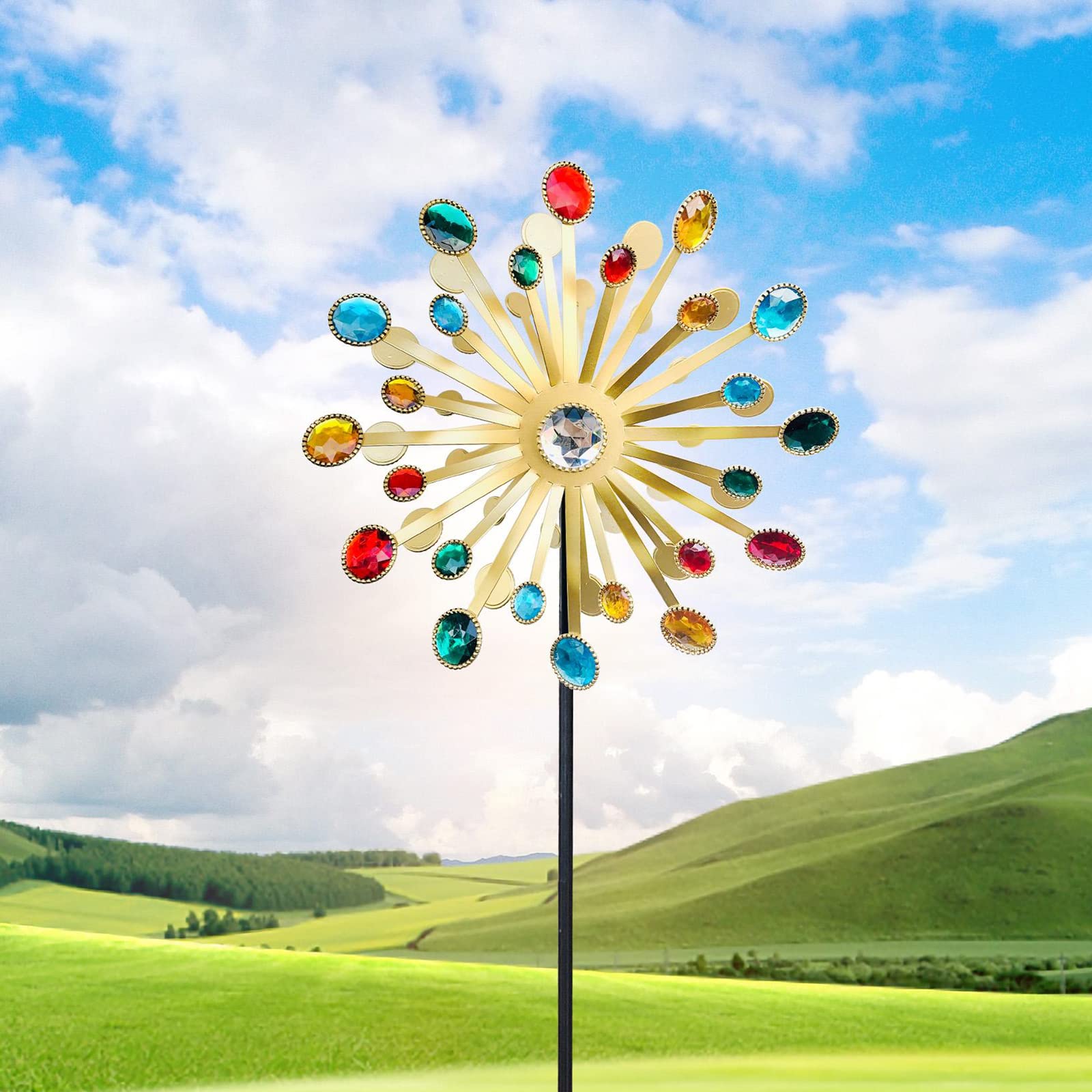 Moulin à Vent Décoratif Voilier Gavigain - Sculpture éolienne En Métal Aux Couleurs Vives Pour Jardin, Terrasse, Bord De Mer - Installation Facile Avec Pieu Au Sol
