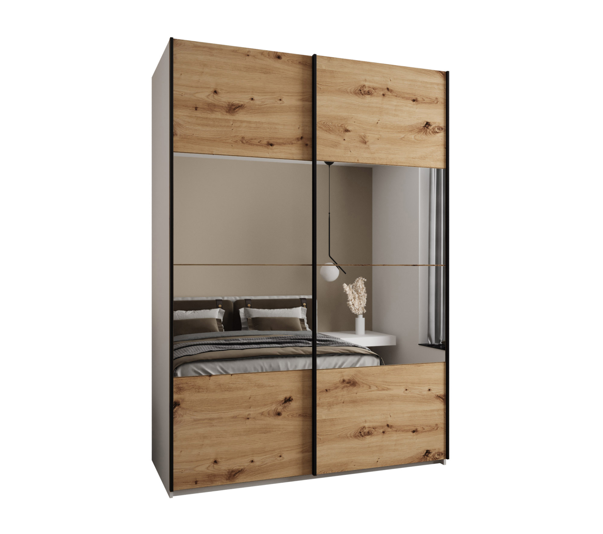 Szafa przesuwna wysoka Lux 4 170 x 64 x 245,5 cm biały + artisan + u. czarny - Abiks Meble