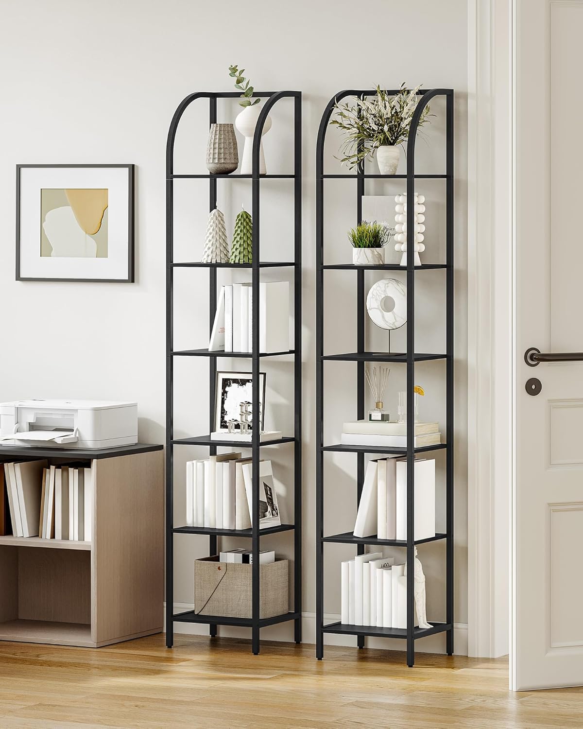 Étagères Étroites à 6 Niveaux, Bibliothèque Verticale, Meuble de Rangement, Étagère Ouverte, vient pour Bureau, Salon, Chambre, Cuisine, Noir - 2