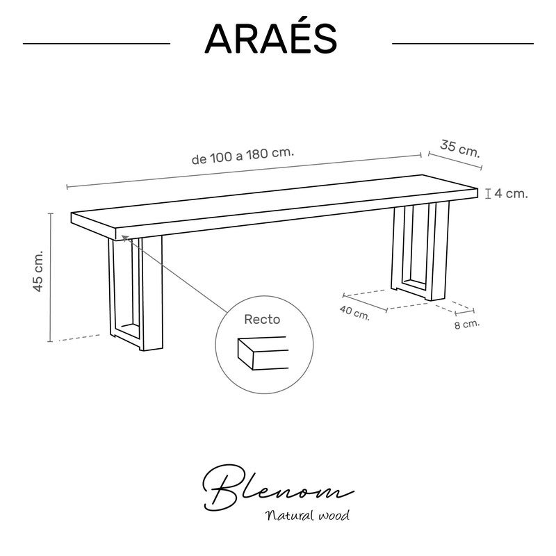 BLENOM Banc en bois massif durable Araés Chêne Antique bord droit 180x33x45cm UN - 4