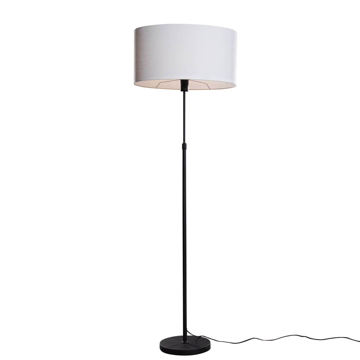 Lampa podłogowa czarna z owalnym abażurem lnianym białym 50cm - Parte