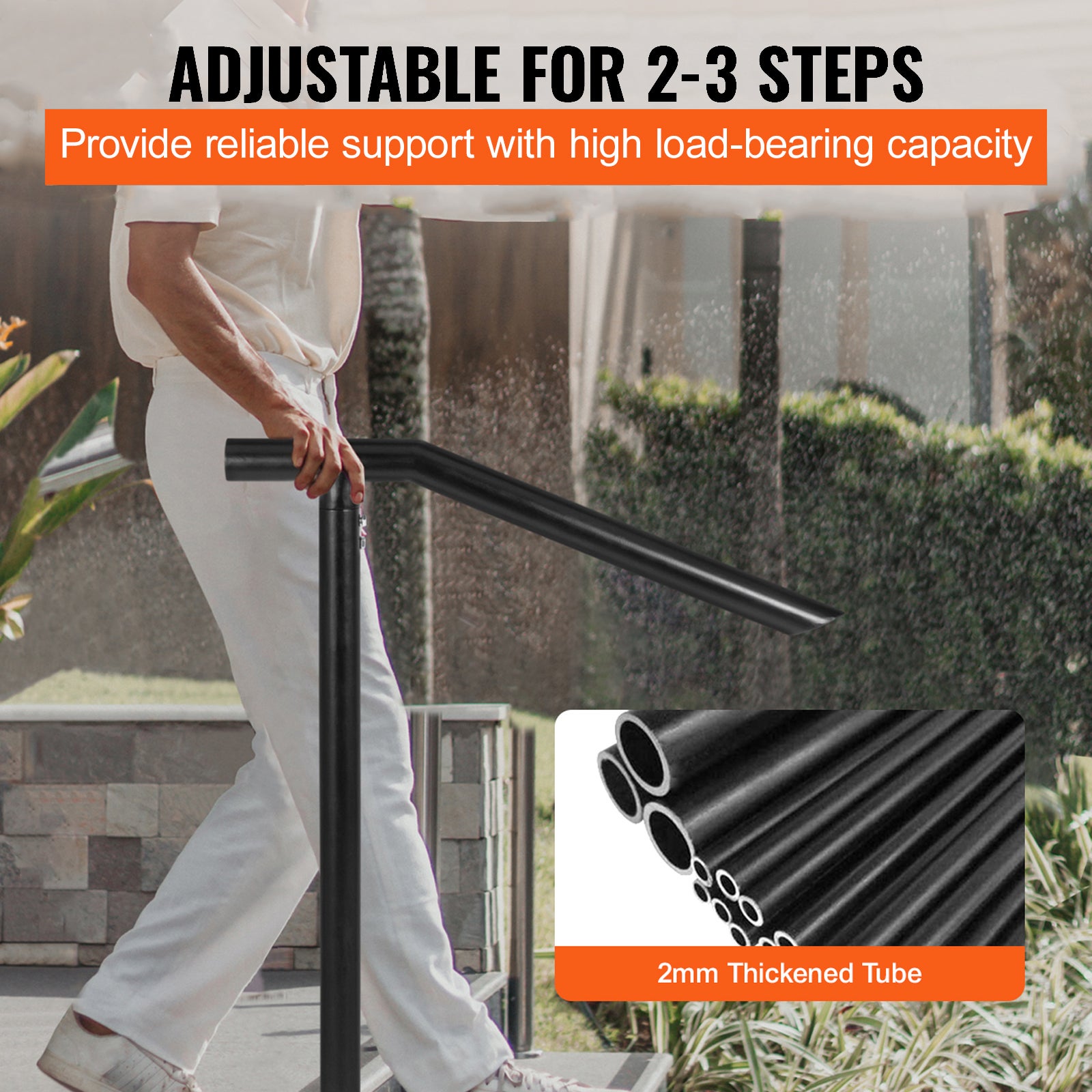 Main Courante d’Escalier VEVOR 71,3x101,5 cm en Fer,Pour 1–3 Marches,Tube 2 mm,Base 13,5x13,5 cm,Charge 200 kg,Garde-Corps Robuste - 4