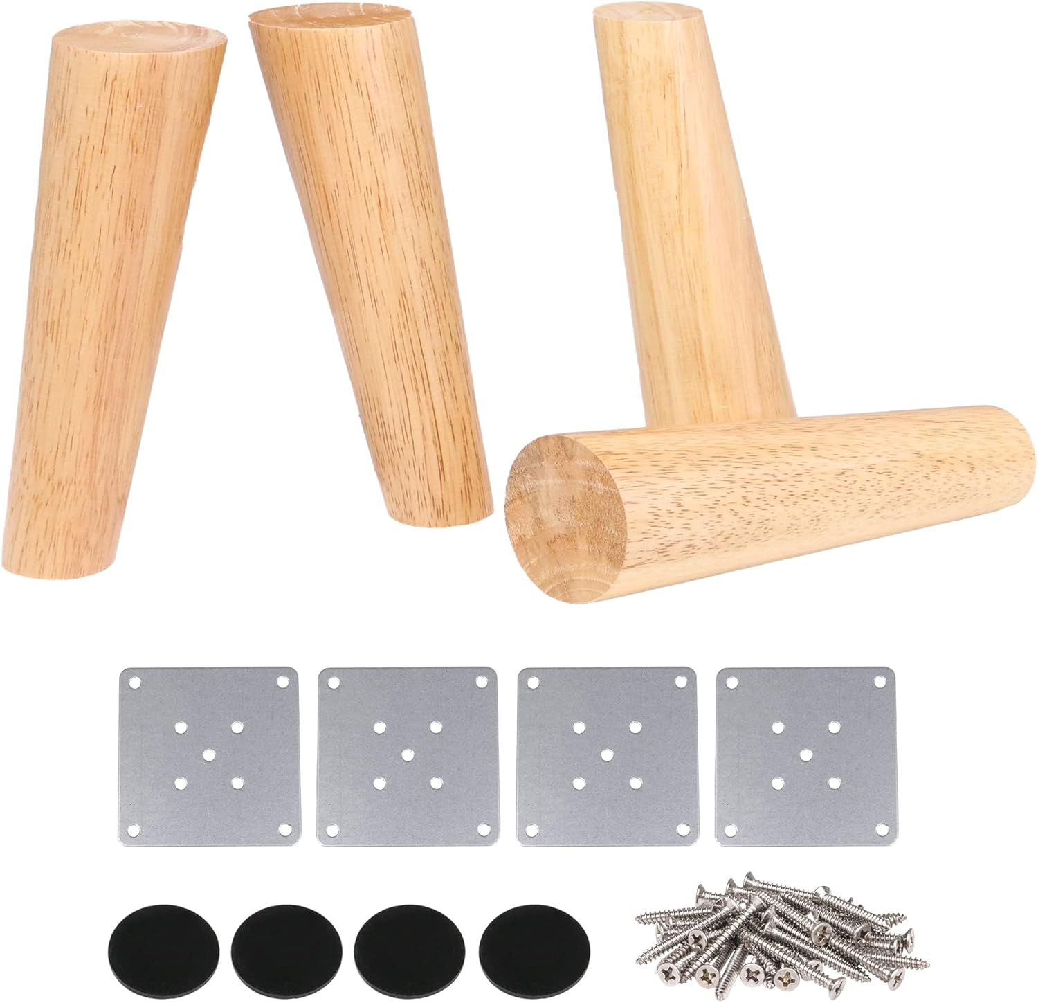 Set de 4 picioare de mobilă din stejar, cu înălțimea de 18 cm, cu placă de fier, pentru canapele, mese, dulapuri. 4buc