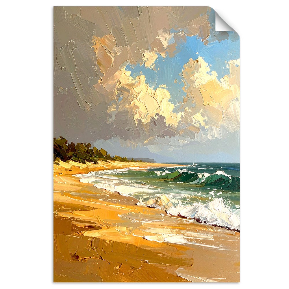 Naklejki samoprzylepne do salonu sypialni, Krajobraz Morze Plaża efekt farby olejnej 20x30