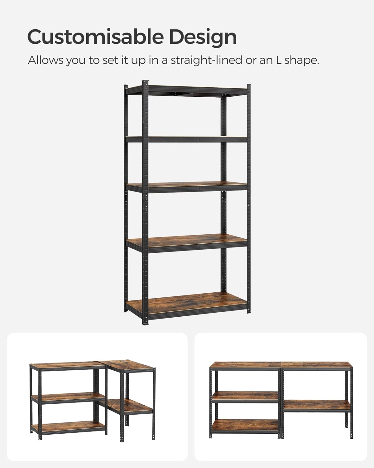 Rayonnage Étagère à 5 niveaux 200 x 100 x 50cm - Noir et Marron Rustique - 4