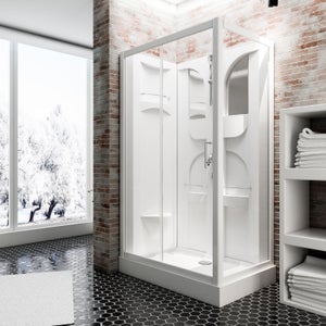 Schulte cabine de douche intégrale 120x80x210 cm, montage réversible, verre 5 mm, cabine de douche complète, porte coulissante, blanc, Malta