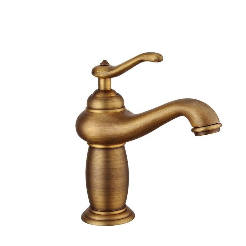 Robinet Salle De Bain Bronze Rétro - Évier Double Poignée, Finition Brossée - Eau Chaude Et Froide