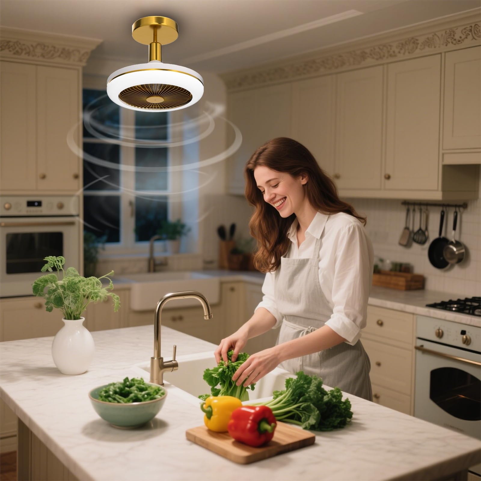 Ventilateur de plafond avec lumière, 30 W, silencieux, avec télécommande, 3 vitesses, intensité variable, douille E27 - 5